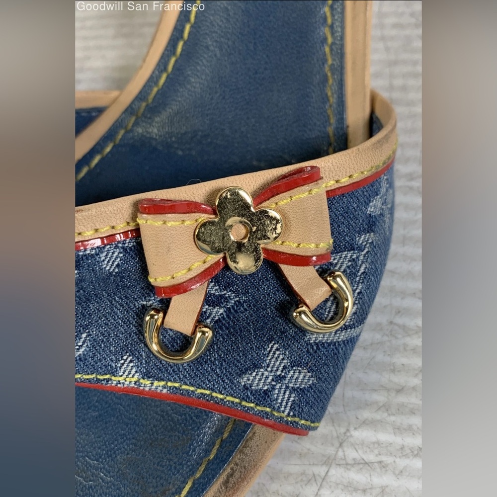 Louis Vuitton Blue Monogram Denim Kitten Heels Mules Slides SZ EU38 US8 - Picture 6 of 8